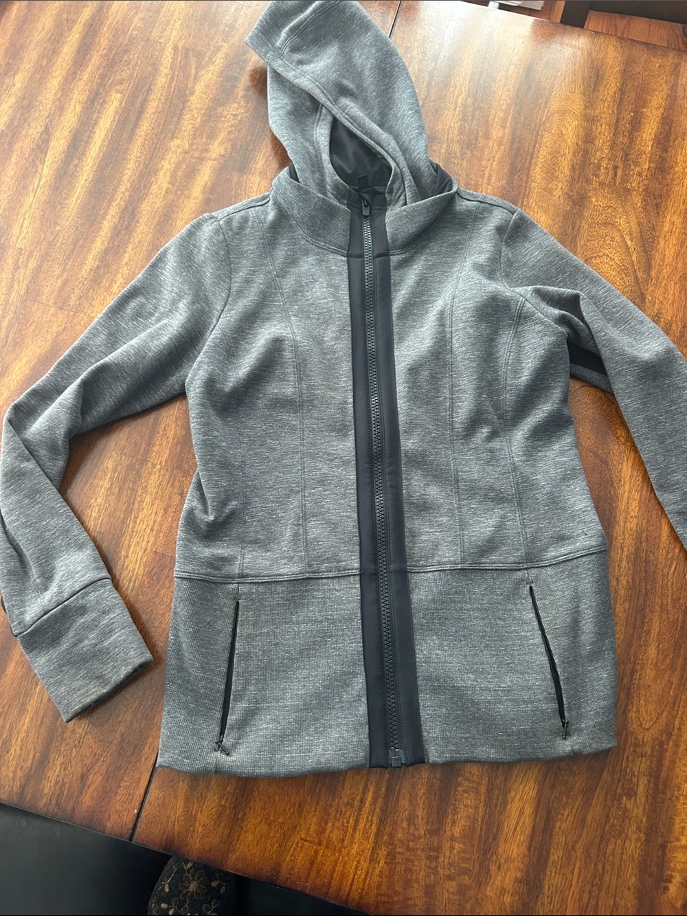 Athleta Heather Gray Hooded Zip-Up Jacket with Black Trim